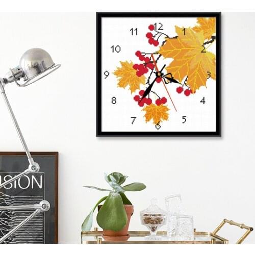 Cross stitch clock needlework set to send clock core Autumn maple leaves home decoration accessories for living room