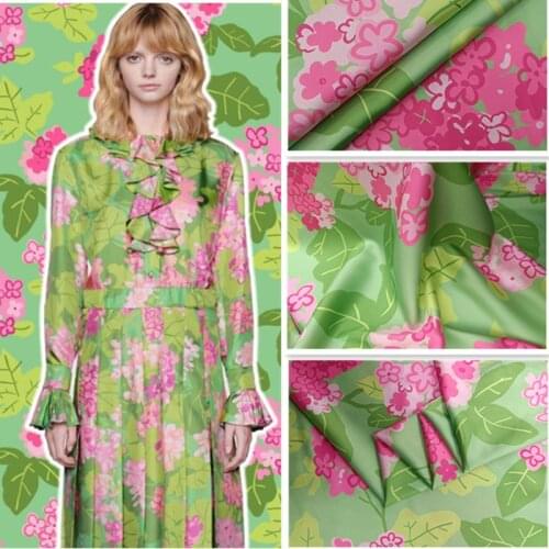 Stretch polyester fabric custom designer pattern printing green thin section high-end floral cloth girls dress DIY clothing z16