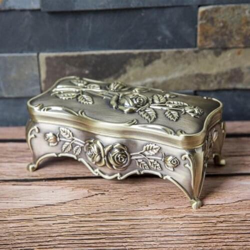 Europe rectangle jewelry storage case box alloy metal travel jewelry box organizer storage containers for home table decor Z100