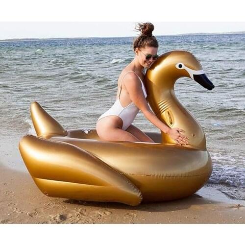 Giant 190cm Golden Swan Inflatable Pool Float Swimming Ring Ride-On Inflatable Mattress Floating Bed Summer Party Pool Toys