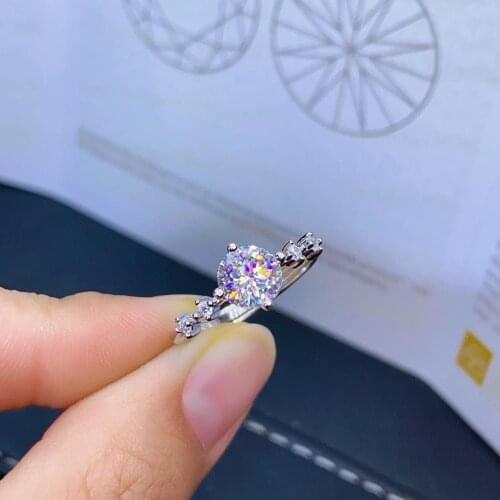 Inbeaut 925 Silver 1 ct Sparkling Pass Diamond Test D Color Moissanite Ring Round Excellent Cut Good Quality Moissanite Rings