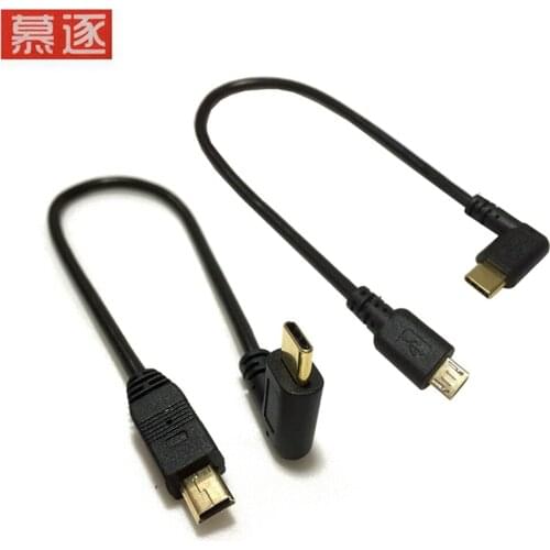 25cm Micro Mini USB Cable 5Pin Male to Male USB 3.1 Type C Elbow to Mini Micro USB 2.0 OTG Data Adapter Converter Charging Cable