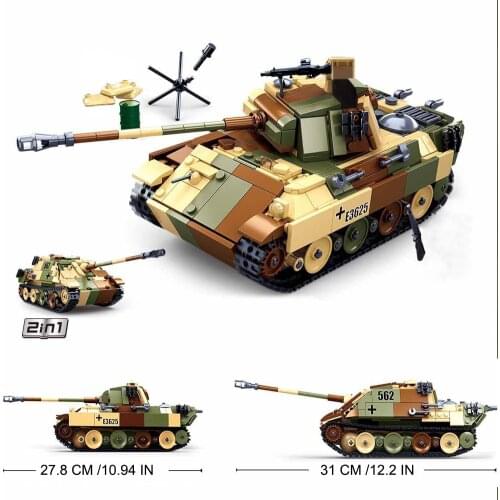 BZDA WW2 German Panther G medium Tank Building Blocks MOC Military Assault Gun Tank Soldiers Model Bricks Toys For Boys Gifts