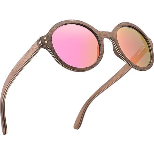 Round Wood Sunglasses Pink Luxury Brand 2021 Trend Fashion Women Men Glasses Polarized Shades Handmade