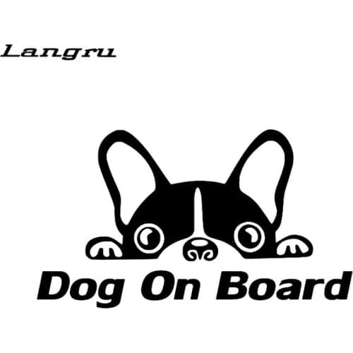 Langru 15CM*8.2CM Dog On Board Car Vinyl Decal Sticker Bulldog Puppy Funny Cute Animal Car Accessories Jdm