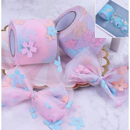 25yards Colorful Print Flower Organza Ribbons DIY Craft Gift Wrapping Hair Bowknot Accessories Wedding Party Decor Material