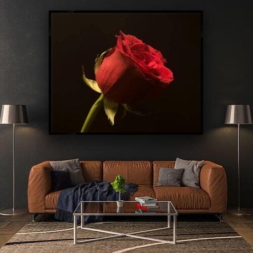 Red Rose Wall Art Giclee poster prints canvas prints for home decor on a delicate black background
