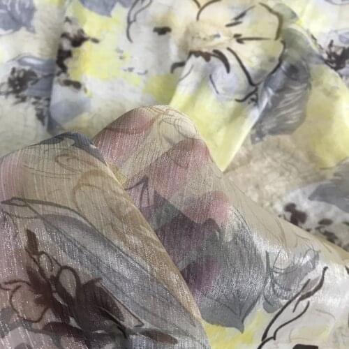 One meter high quality new Chiffon fabric Lemon garden print tissu High grade dress clothing patchwork