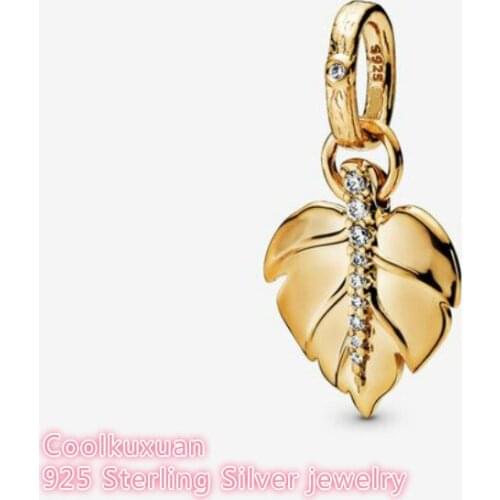 Autumn 100% 925 Sterling Silver Shining Leaf Pendant Charm beads Fits Original Pandora bracelets Jewelry Making