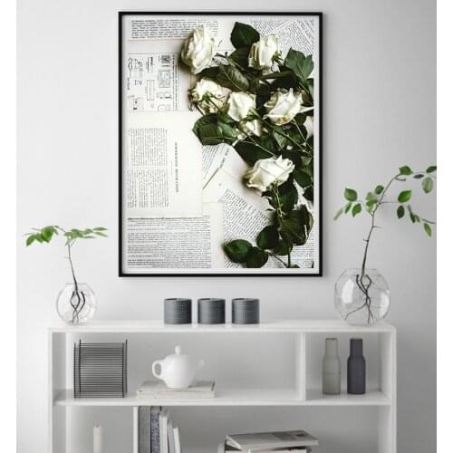 Nordic Style White Roses With Quote Poster Print Modern Decor Wall Art Picture For Living Room Bedroom Dinning Room Aisle Studio