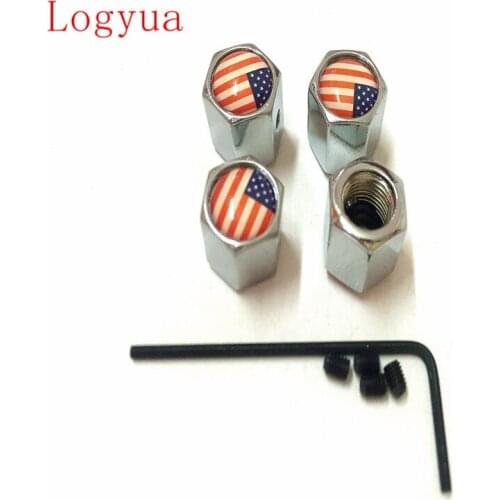 Sliver Anti-theft Style USA Flag Logo Car Tire Valve Cap Stem Air Caps For US America Cars 8pcs = 2 set