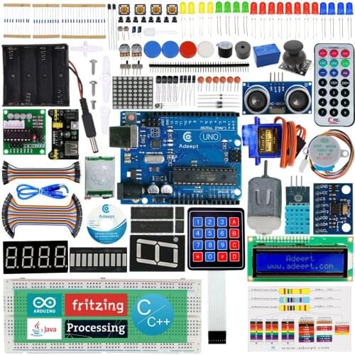 Adeept Ultimate Starter Kit for Arduino UNO R3, LCD1602, Servo Motor, Relay, Processing and C Code, Beginner Starter Kit with 14