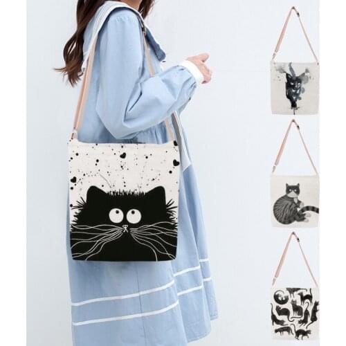 Women Fashion Casual Shoulder Bags New Canvas Messenger Bag Handbag White Black Printing Crossbody Beach Bag School Satchels