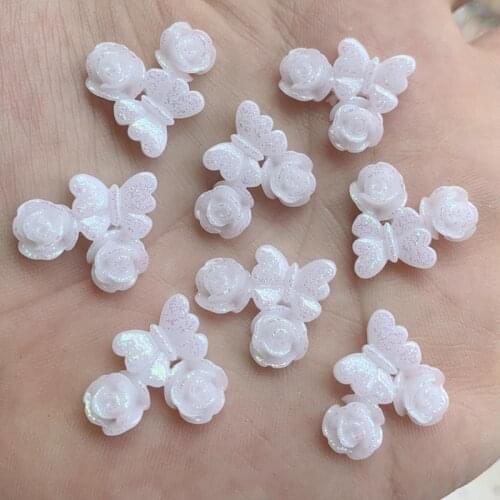 FlatBack Resin Embellishments White Angel Style Butterfly Flower Resin Cabochon DIY Jewelry Necklace Hair Accessories 10pcs Z731