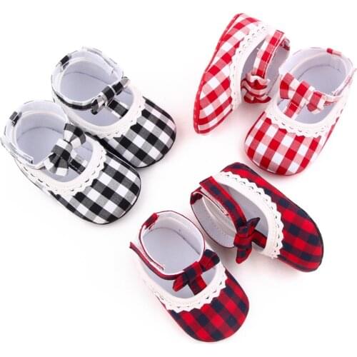 Infant Newborn Baby Girls Spring Summer Autumn Flats Plaid Princess Dress Shoes No-Slip Soft Bottom First Walkers 0-18M