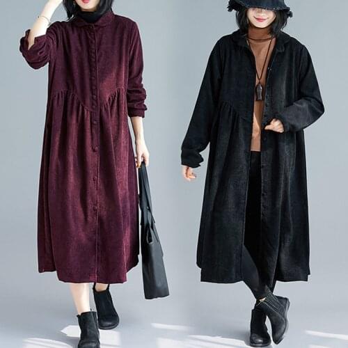 2020 Spring Autumn Korean Corduroy Windbreaker Womens Stitching Irregular Doll Collar Cardigan Long Trench Coats b513