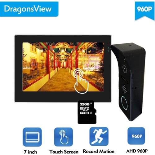 Dragonsview 7 Inch Touch Screen Video Doorbell Phone Home Intercom System AHD 960P Wired Waterproof Door Station Motion Record