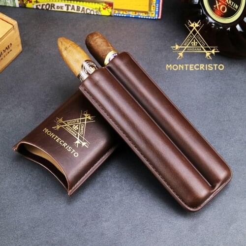 High-end MONTECRISTO Portable Leather 2 Fingers Travel Case Smoking Pipe Humidor Box Gift For Man