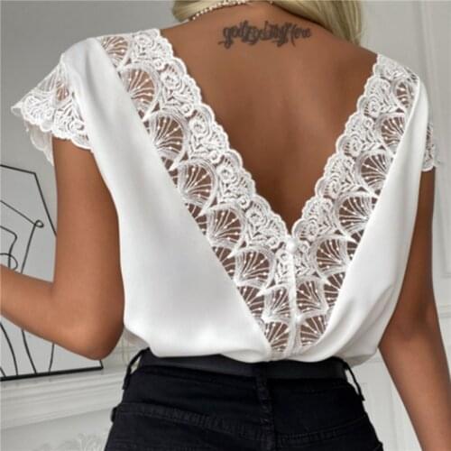 Summer Sexy Lace Patchwork Hollow Out Shirt Fashion White Vintage Long Sleeve Tops Button Mesh Crochet Lace Blouse Women