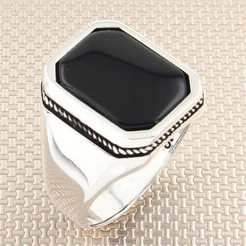 925 Sterling Silver Ring With Black Stone For Men Onyx Gemstone Mens Rings Handmade Real Pure Silver Turkish Jewelry