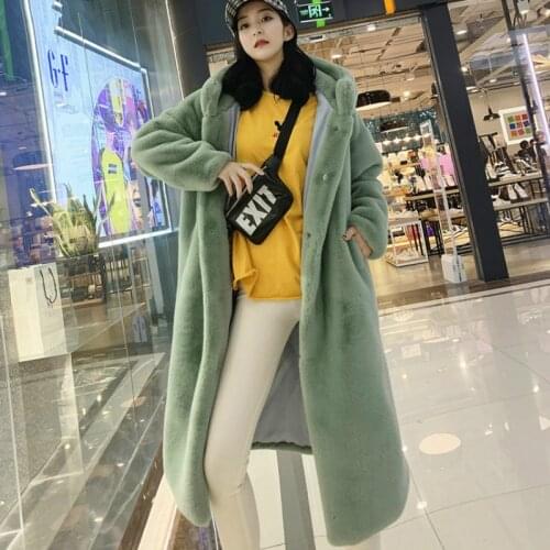 Winter Faux Rabbit Fur Coat Women Winter Long Coat Lady Loose Plush Coat Hooded Female Thick Warm Faux Fur Overcoats B005