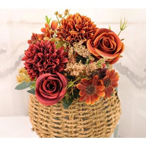 1 X Artificial Flowers Bouquet Roses Daisy Hydrangea Wedding Decoration Living Decor 100% Brand New And High Quality
