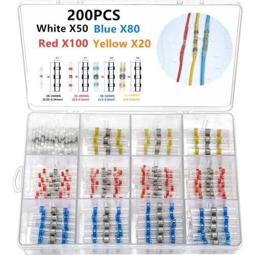 200Pcs Heat Shrink Soldering Terminals Waterproof Solder Sleeve Tube Insulated Butt Electrical Wire Connectors 0.25-6.0mm2