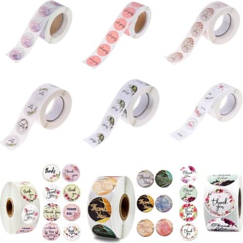 500PCS/Lot 44 Styles Thank You Hand Made With Love With Red Heart Stickers Paper Stationery Supply 1 Inch Round Kraft Paper