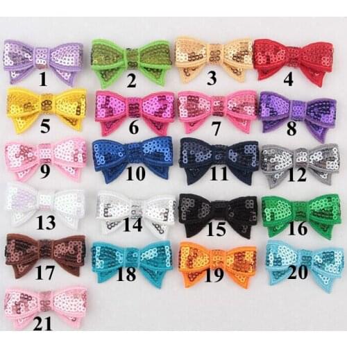 Free shipping 100pcs/lot RNT bows 4.5CM mixed colors embroidery sequin bows, 21colors available