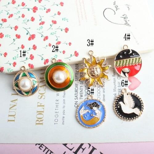 10pcs Fashion Jewelry Mermaid Peace Dove Panda Sun Enamel Charms Craft Metal Pandent Keychain DIY Jewelry Making Zinc Alloy