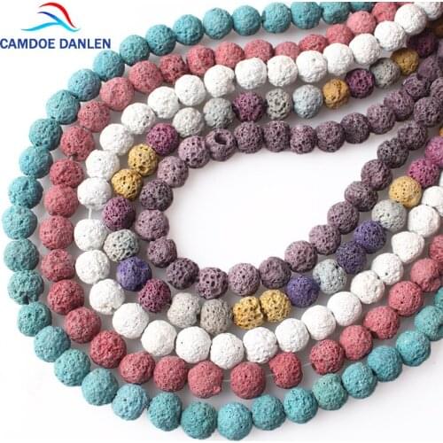 CAMDOE DANLEN 1Strand/lot Natural Stone Beads Colorful Rock Lava Volcanic Beads 8mm Round Loose Spacer Diy Bead Jewelry Making