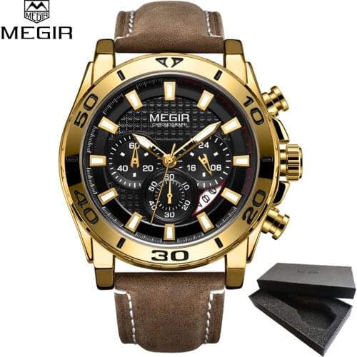 Chronograph Quartz Watches Men Top Brand Luxury MEGIR Leather Men Sport Watch Male Clock Relogio Masculino Montre Homme Gift box