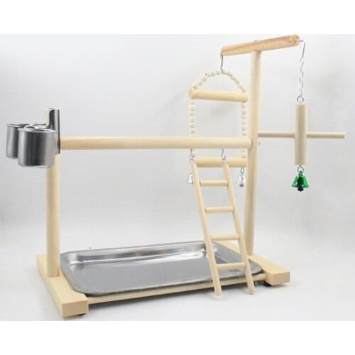 Wooden Bird Perches Parrot Playstands with Cup Toys Tray Bird Swing Climbing Hanging Ladder Bridge with Bell Wooden Cross Playgr