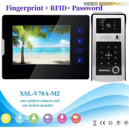 Fingerprint RFID Password Camera Unlock Video Door Intercom 7 Inch Monitor Video Door Phone Audio Doorbell Intercom Entry System