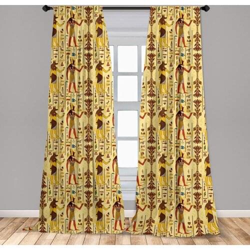 Egyptian Print Window Curtain Grunge Aged Paper Style Backdrop with Retro Characters and Hieroglyphs Window Drapes