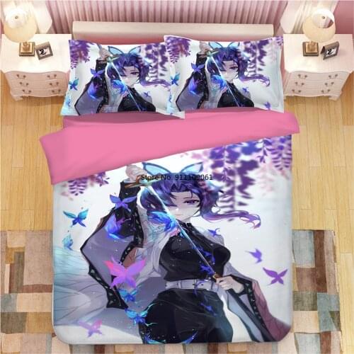 2-3pcs Cool Student Home 3D Print Demon Slayer Bed Linen Cartoon Anime Duvet Covers Pillowcases Kids Anime Comforter Bedding Set