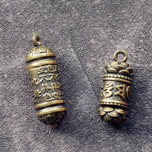 Brass Six Words Mantra Buddhist Car Keychain Pendant Handmade Lotus Heart Sutra Amulet Copper DIY Keyrings Gifts Accessories