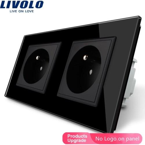 Livolo Wall Socket 16A French Standard, Wall Electric / Power Double Socket / Plug, Crystal Glass Panel,C7C2FR-12