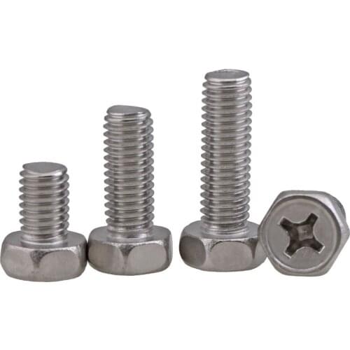M3-M8 304 Stainless Steel Cross Groove Groove Outside Hexagonal Bolt Outer Hexagonal Screw GB29.2 M3 M4 M5 M6 20PCS