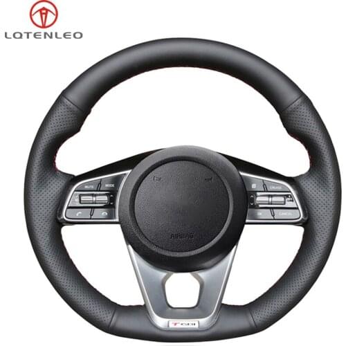 LQTENLEO Black Genuine Leather Car Steering Wheel Cover For Kia K5 Optima 2018 2019 Forte GT 2019 2020 Ceed Cee'd GT 2018 2019