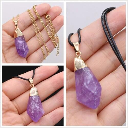 Natural Semi-precious Stone Amethyst Pendant 20x40mm 40+5cm for Jewelry Making Necklaces Gift for Women