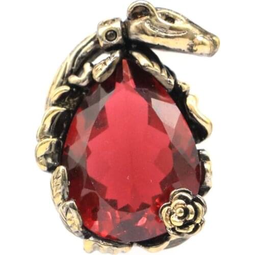 28x20mm 2021 Neo-Gothic 9.2g Animal Created 20x15mm Vintage Red Blood Ruby For Man Black Gold Silver Pendant Eye Catching