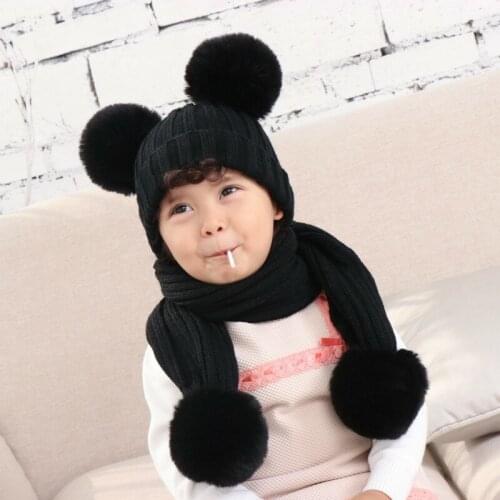 New Hot-selling Baby knitted cap super large imitation wool double ball wool cap Winter Scarf suit Unisex Hair Accessories