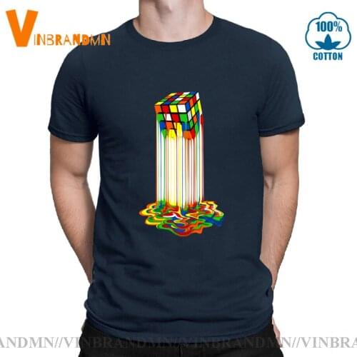 New Creative Rainbow Abstraction melted rubix cube T shirts men Magic Cube T-shirt homme hipster Tops Theory Melting Cube tshirt