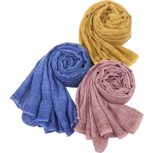 Autumn New Viscose Muslim Hijabs Shawl Fringe Glitter Dimonds Long Scarves Fashion Womens Head Wrap Chic Islamic Soft Headscarf