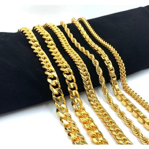 Mens Stainless Steel Necklace Cuban Link Chain Gold Color Hip Hop Jewelry New Fashion Hight Quality Gifts Wholesale