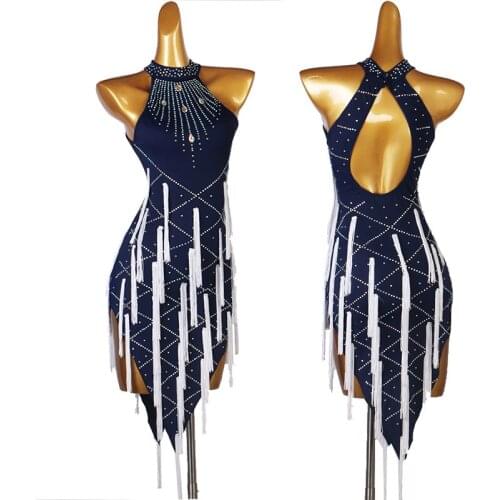 Latin Dance Competition Dress Customized Rhinestone Tassel Dresses Dancewear Rumba Salsa Dancing Performance Wear YS2232