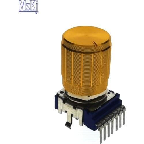 1PCS New Origina RK14 5K + Golden Aluminum Knob Japan ALPS Volume Potentiometer 502A Dual A5K 7PIN 13MM Half Shaft