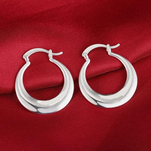 3cm 925 Sterling Silver round big hoop Earrings for Fashion Women Beautiful Creativity Crescent Earrings Gift Engagement Jewelry