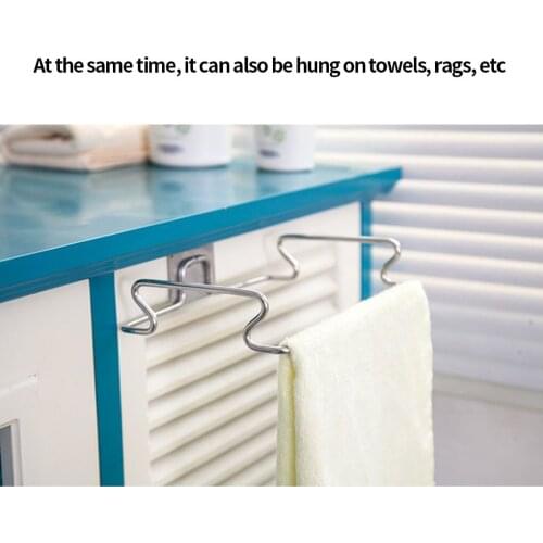 1PC Stainless Steel Kitchen Garbage Bag Holder Cupboard Door Back Storage Hanging Rack Bathroom Towel Bracket Rubbish Bag Holder